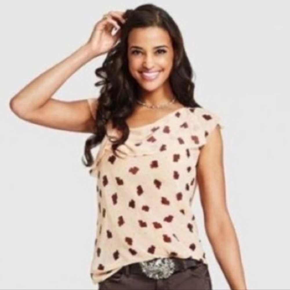 CAbi Playfall Me Sheer Ginkgo Leaf Print Flutter Sleeve Top (M)